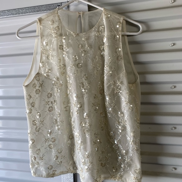 Neiman Marcus Tops - Neiman Marcus Cream Sequin Sleeveless Blouse